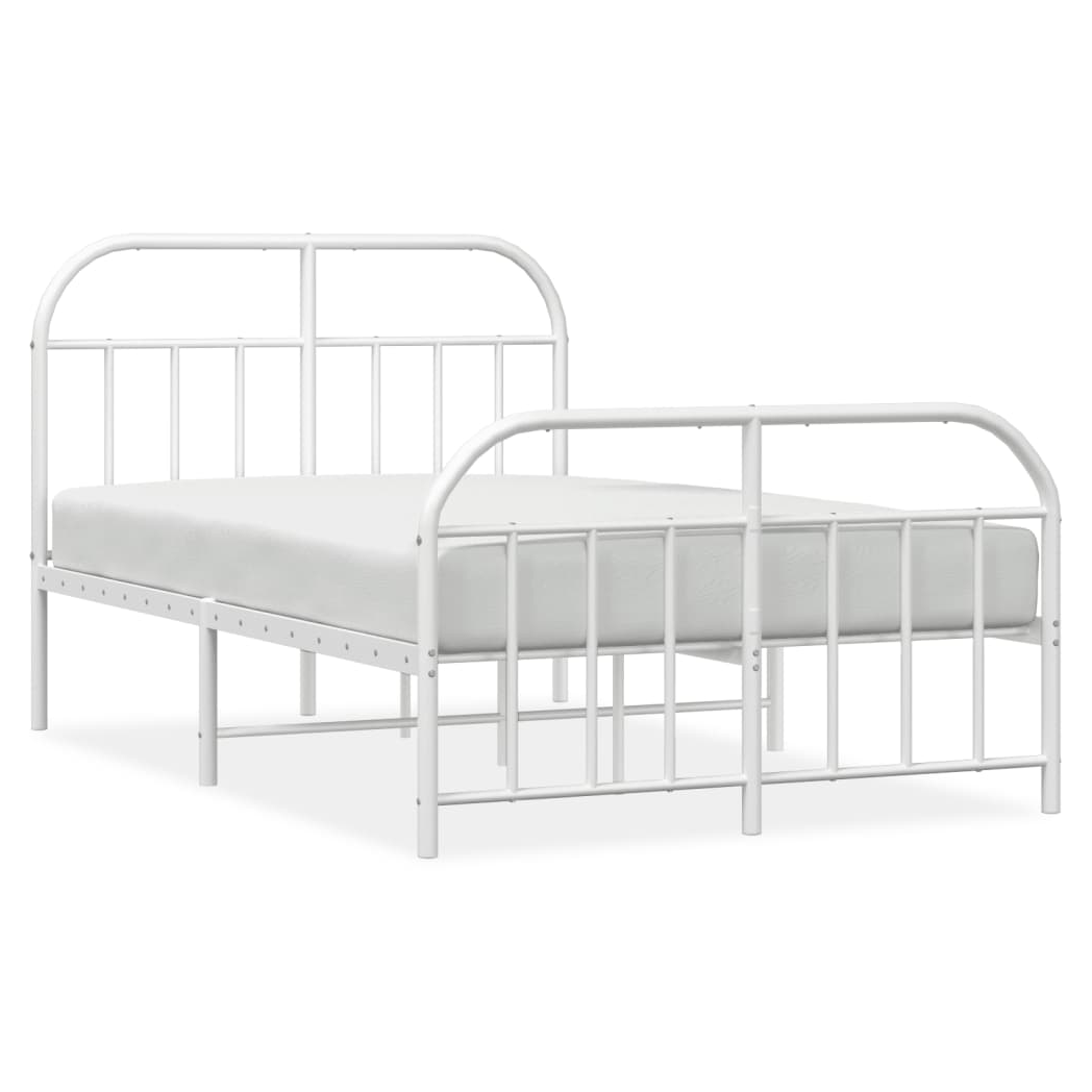 Metal Bed Frame with Headboard and Footboard White 120x190 cm Small Double