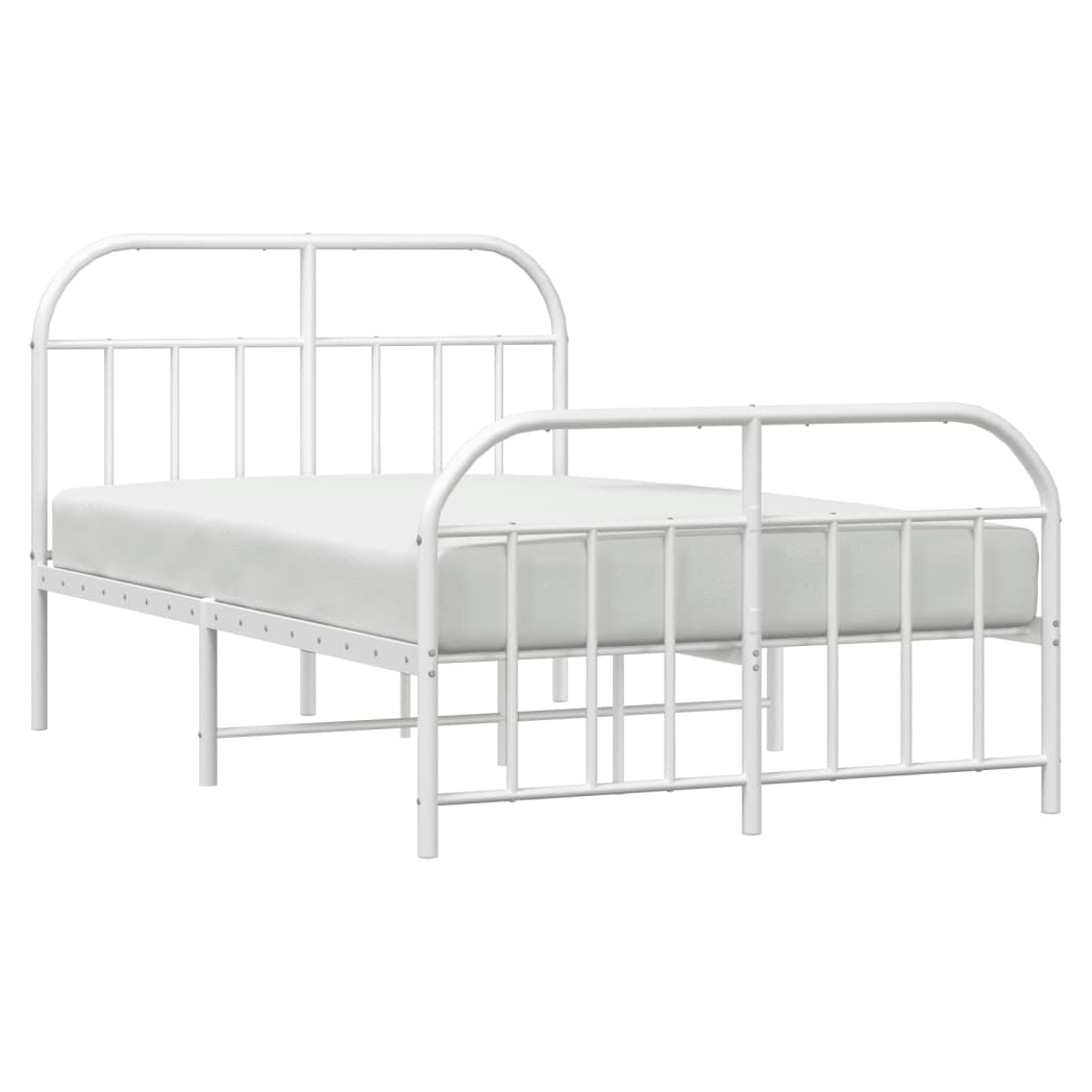 Metal Bed Frame with Headboard and Footboard White 120x190 cm Small Double