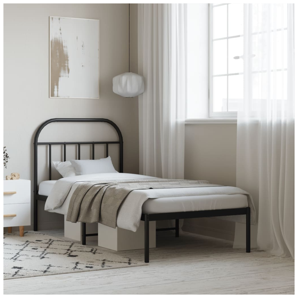 Metal Bed Frame with Headboard Black 90x200 cm