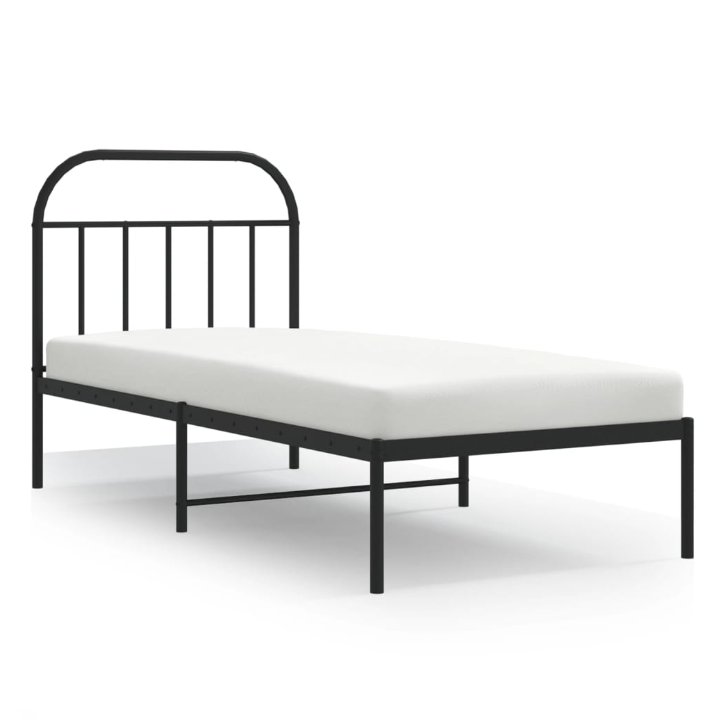 Metal Bed Frame with Headboard Black 90x200 cm