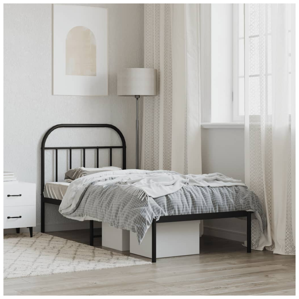 Metal Bed Frame with Headboard Black 90x200 cm