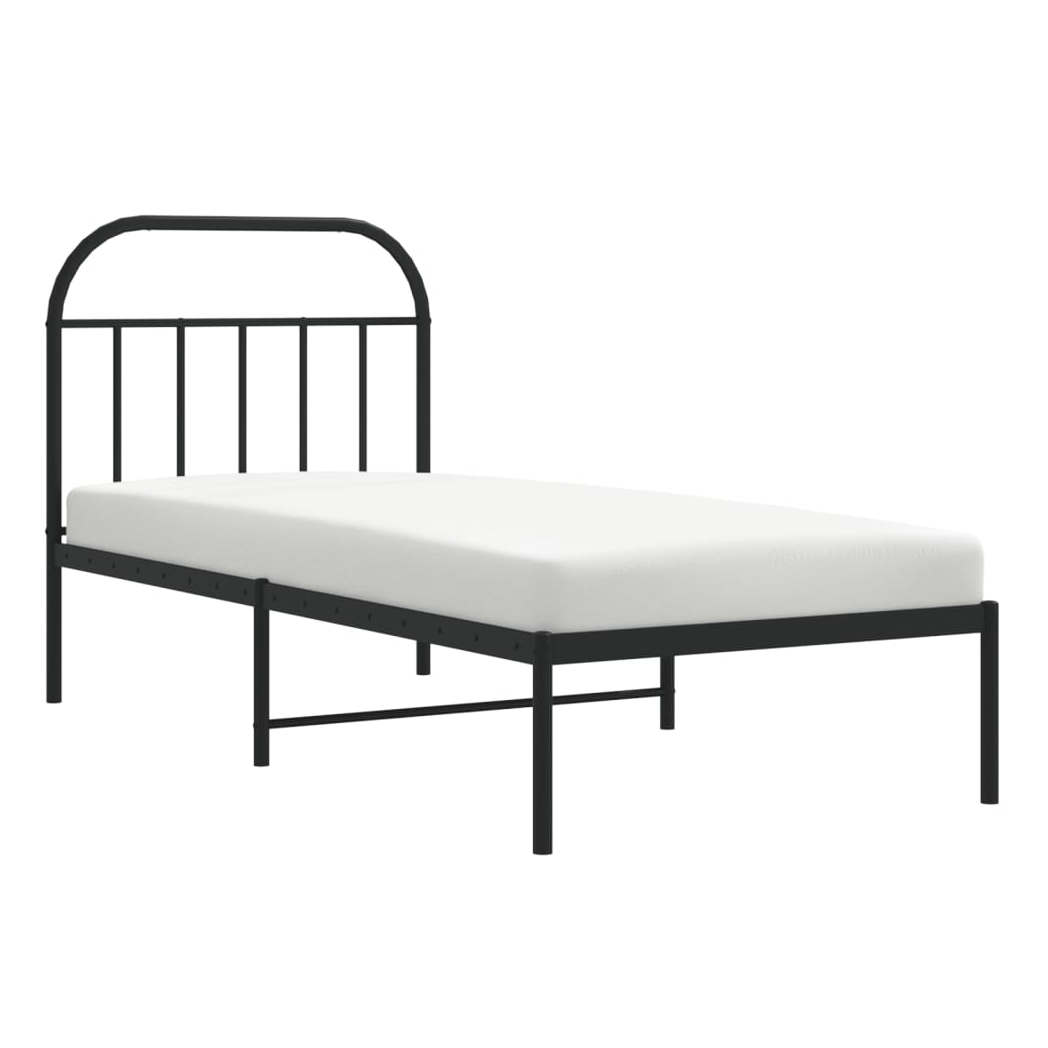 Metal Bed Frame with Headboard Black 90x200 cm