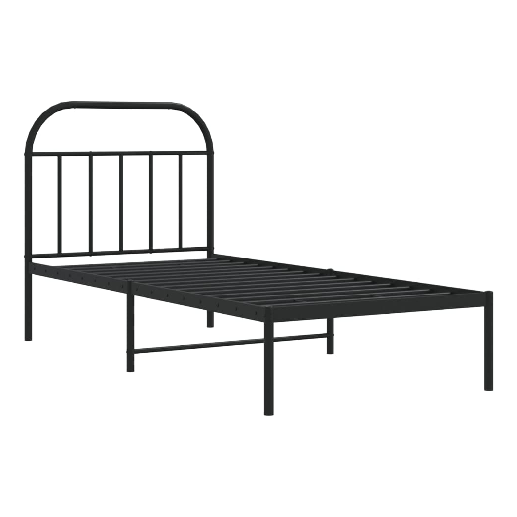 Metal Bed Frame with Headboard Black 90x200 cm