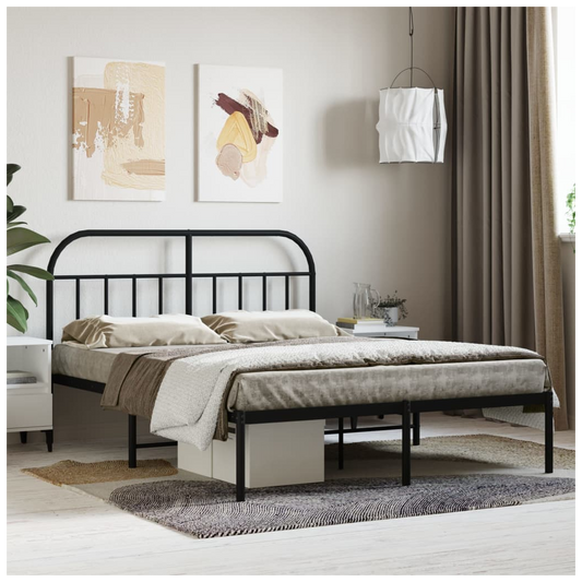 Metal Bed Frame with Headboard Black 135x190 cm Double