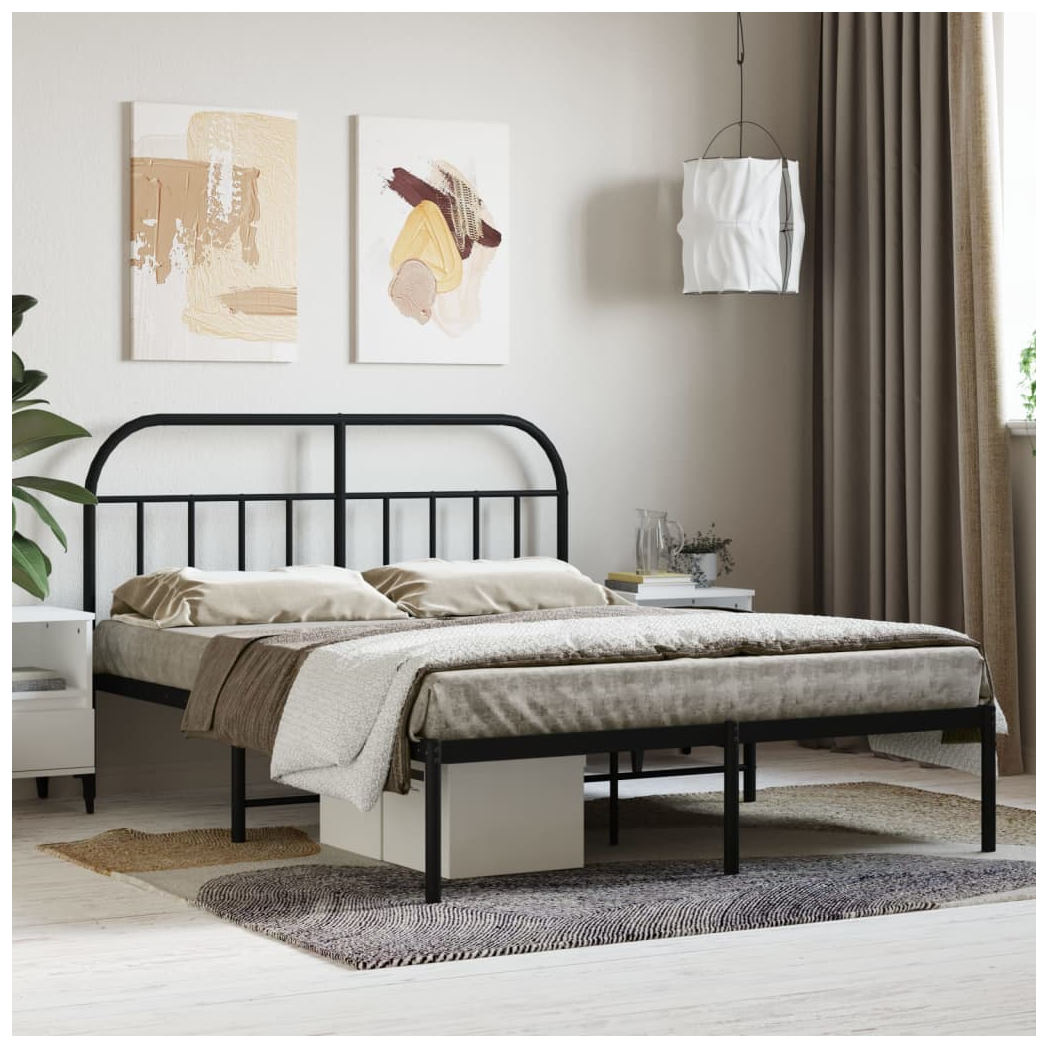 Metal Bed Frame with Headboard Black 135x190 cm Double