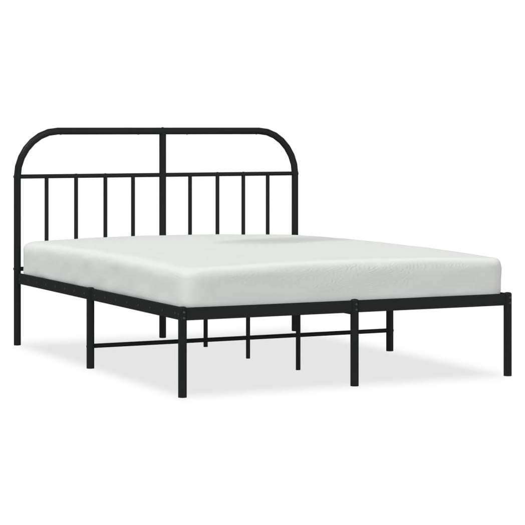 Metal Bed Frame with Headboard Black 135x190 cm Double