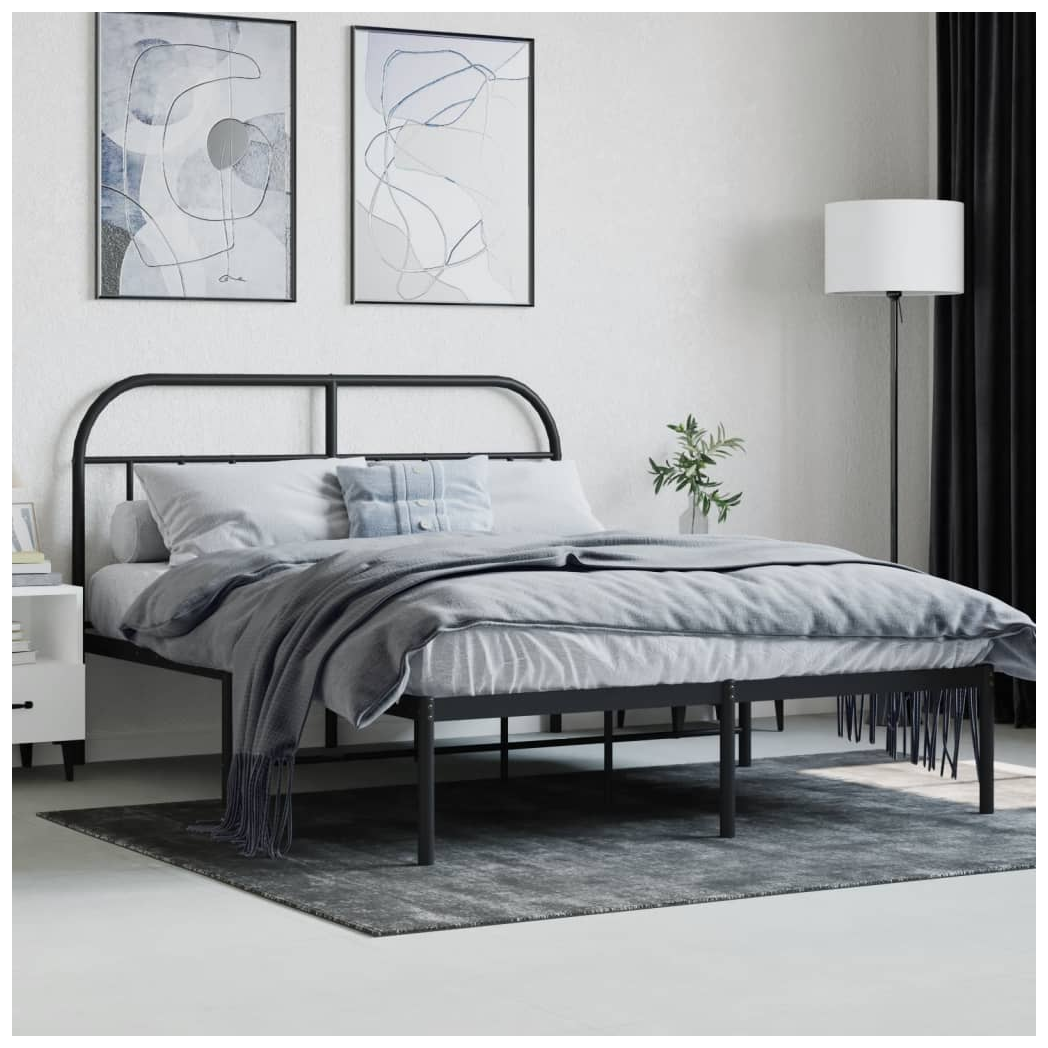 Metal Bed Frame with Headboard Black 135x190 cm Double
