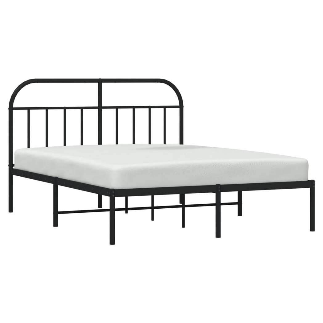 Metal Bed Frame with Headboard Black 135x190 cm Double