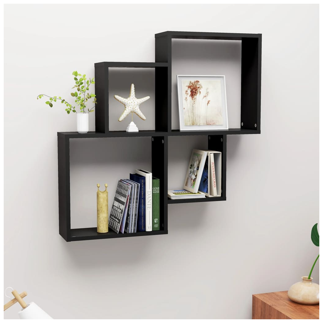 Wall Cube Shelf Black 80x15x78.5 cm Engineered Wood