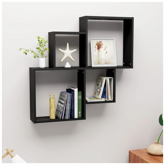 Wall Cube Shelf Black 80x15x78.5 cm Engineered Wood