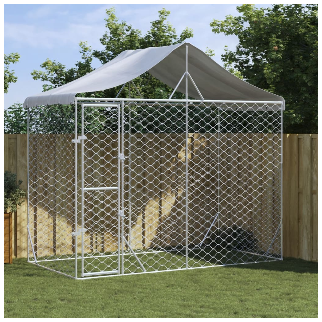 Outdoor Dog Kennel with Roof Silver 3x1.5x2.5 m Galvanised Steel