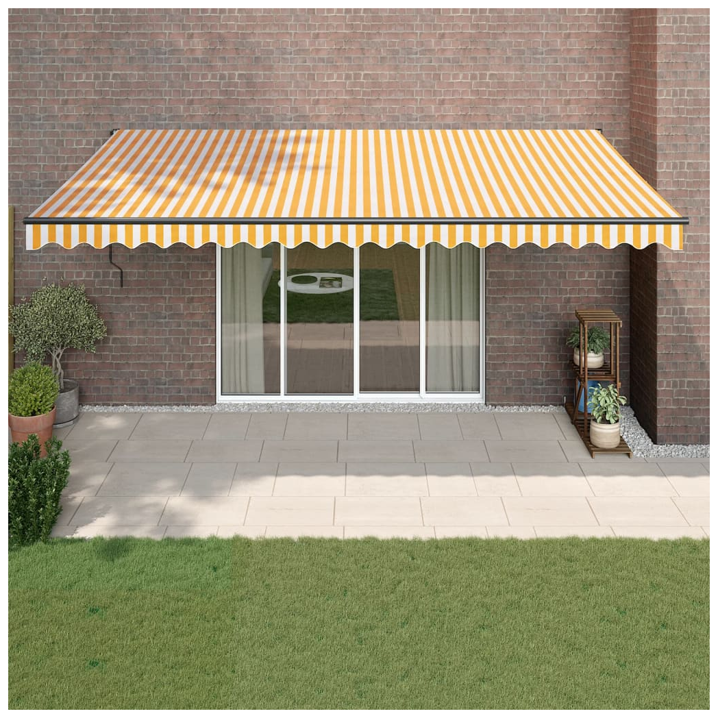 Retractable Awning Yellow and White 5x3 m Fabric and Aluminium