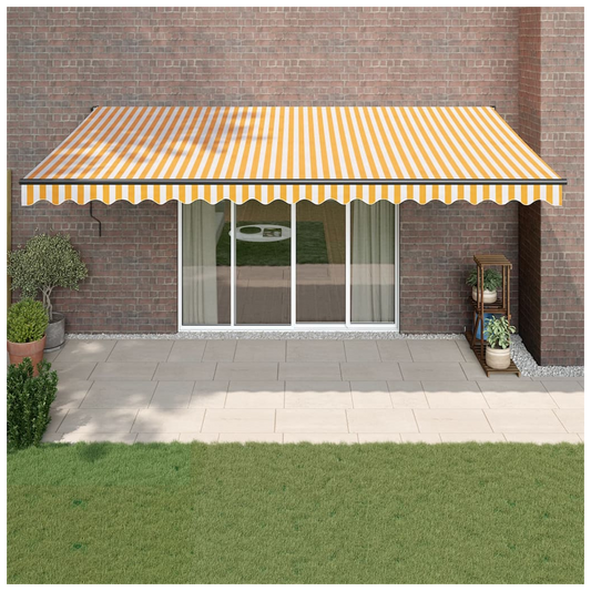 Retractable Awning Yellow and White 5x3 m Fabric and Aluminium