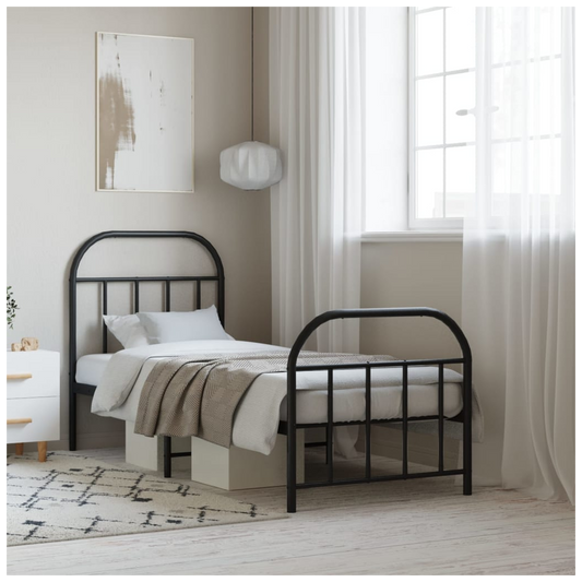 Metal Bed Frame with Headboard and Footboard Black 75x190 cm Small Single