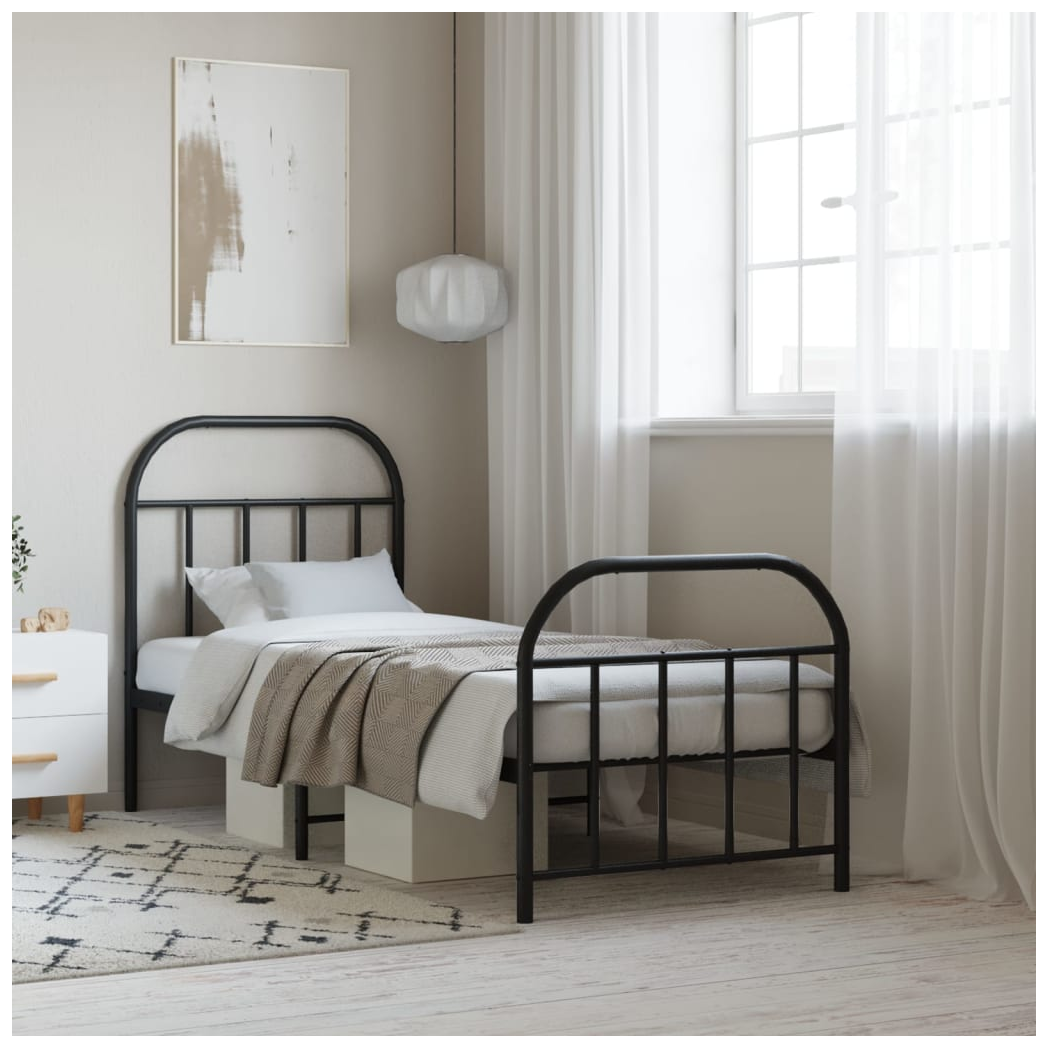 Metal Bed Frame with Headboard and Footboard Black 75x190 cm Small Single
