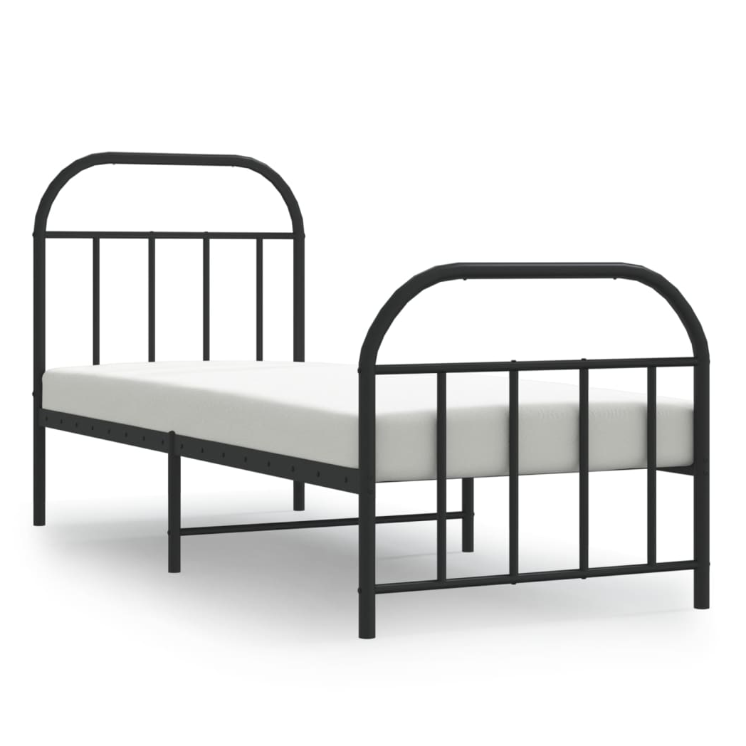 Metal Bed Frame with Headboard and Footboard Black 75x190 cm Small Single