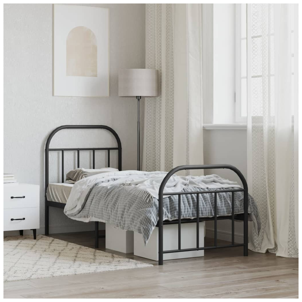 Metal Bed Frame with Headboard and Footboard Black 75x190 cm Small Single