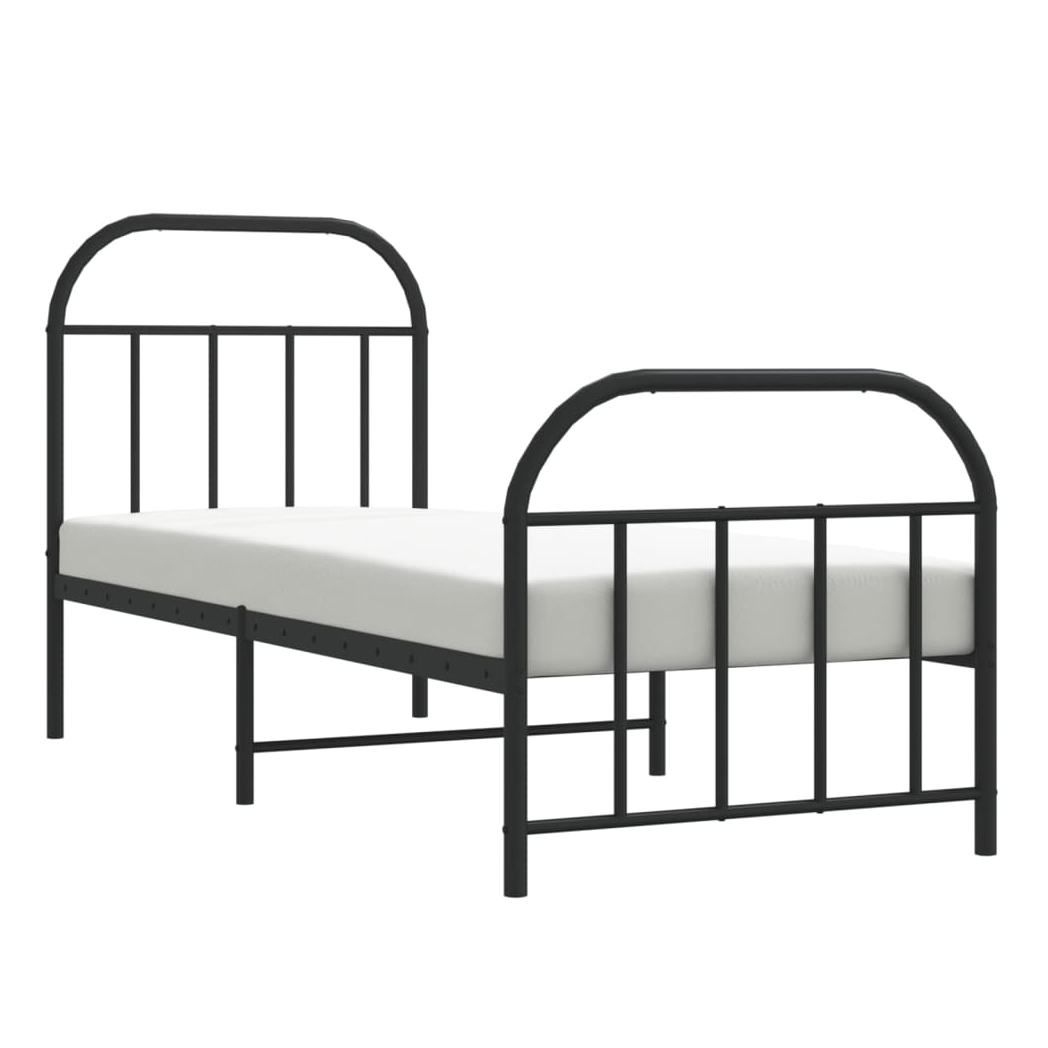 Metal Bed Frame with Headboard and Footboard Black 75x190 cm Small Single
