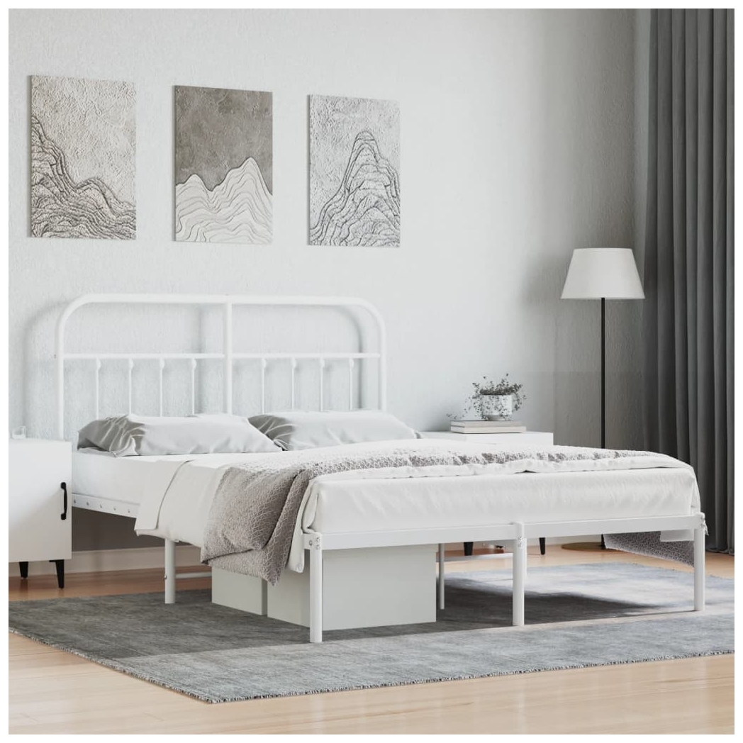 Metal Bed Frame with Headboard White 150x200 cm King Size
