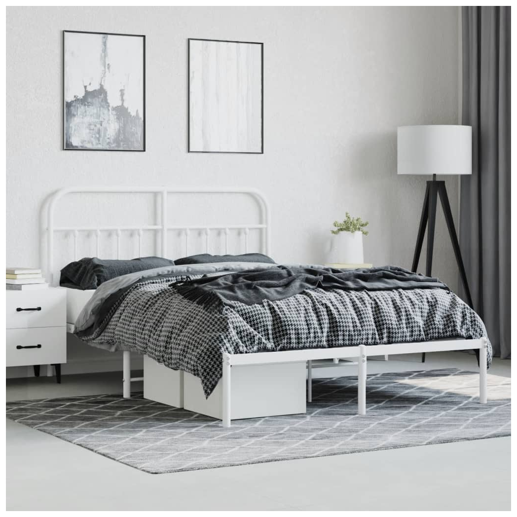 Metal Bed Frame with Headboard White 150x200 cm King Size