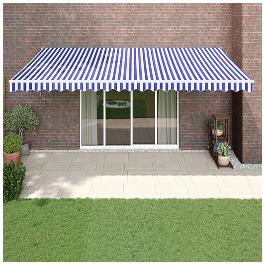 Retractable Awning Blue and White 5x3 m Fabric and Aluminium