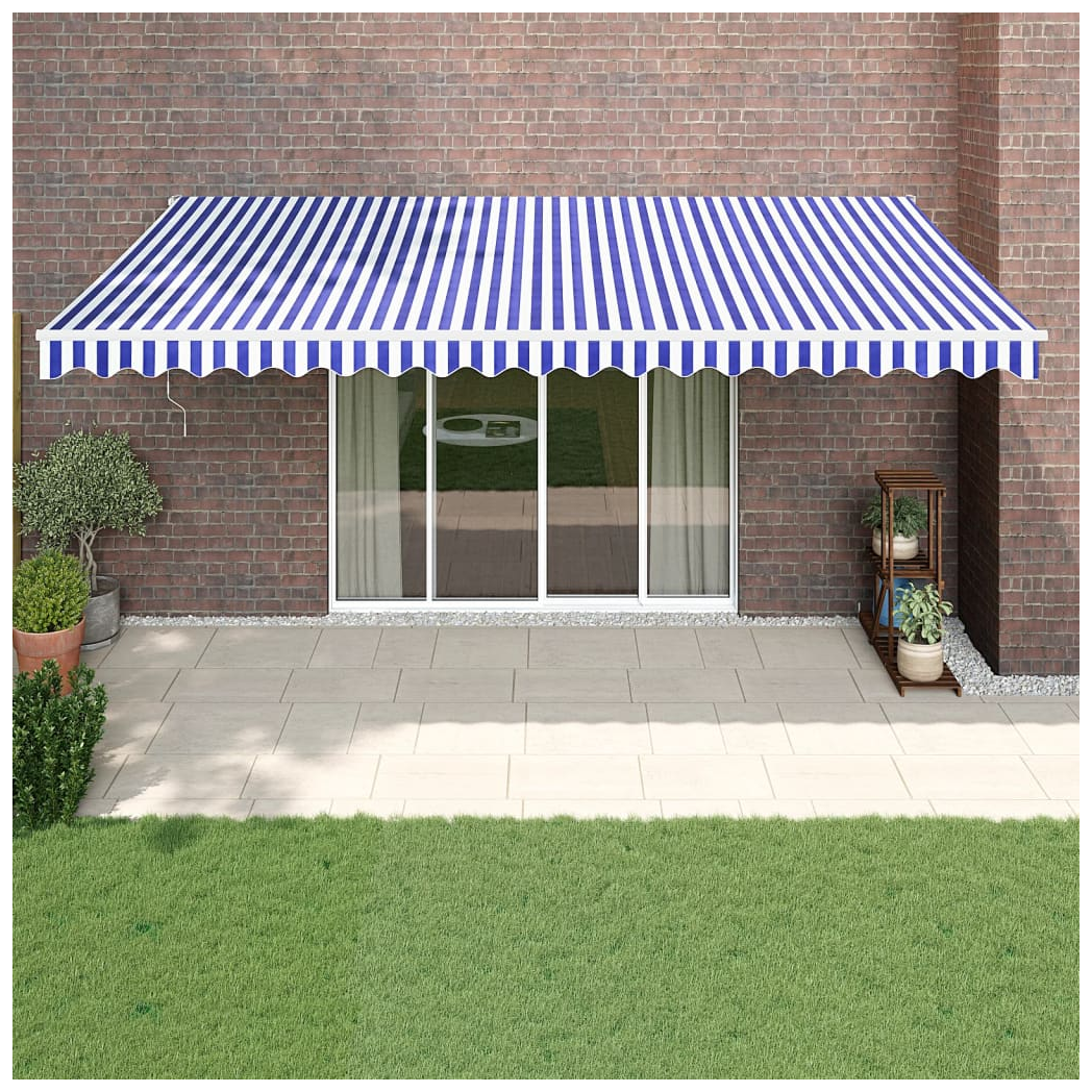 Retractable Awning Blue and White 5x3 m Fabric and Aluminium