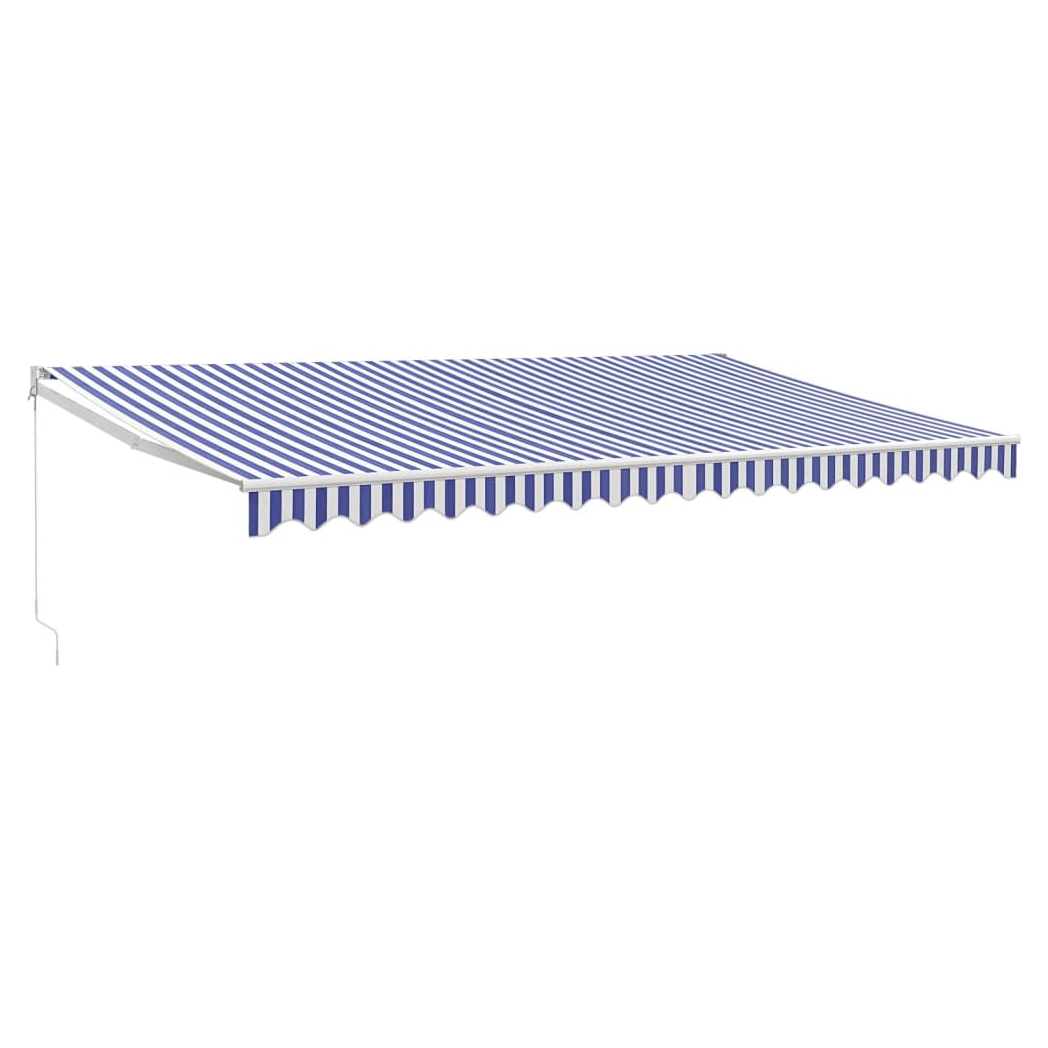 Retractable Awning Blue and White 5x3 m Fabric and Aluminium