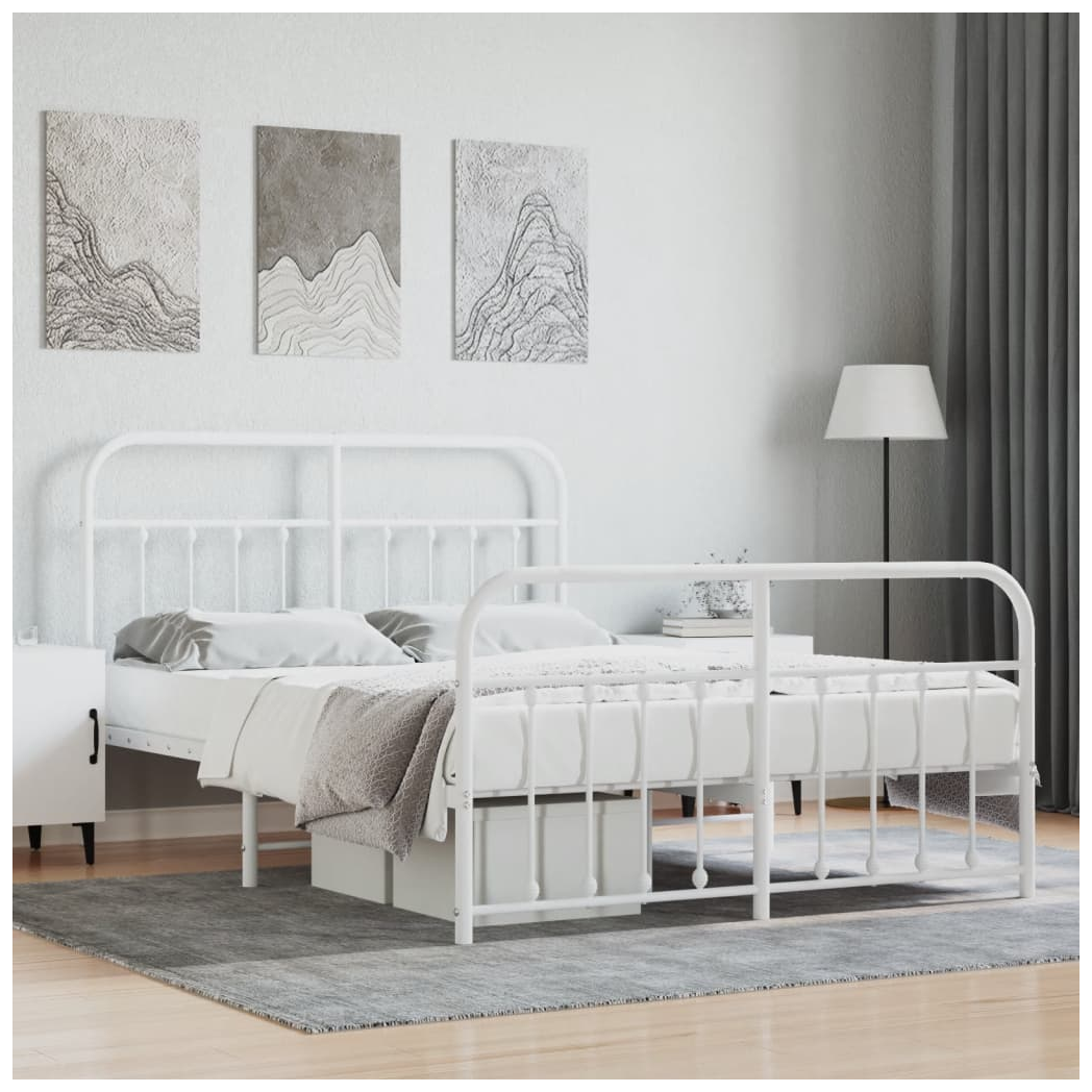 Metal Bed Frame with Headboard and Footboard White 140x190 cm