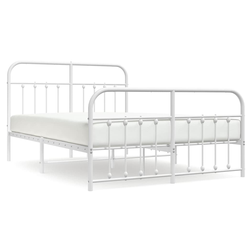 Metal Bed Frame with Headboard and Footboard White 140x190 cm