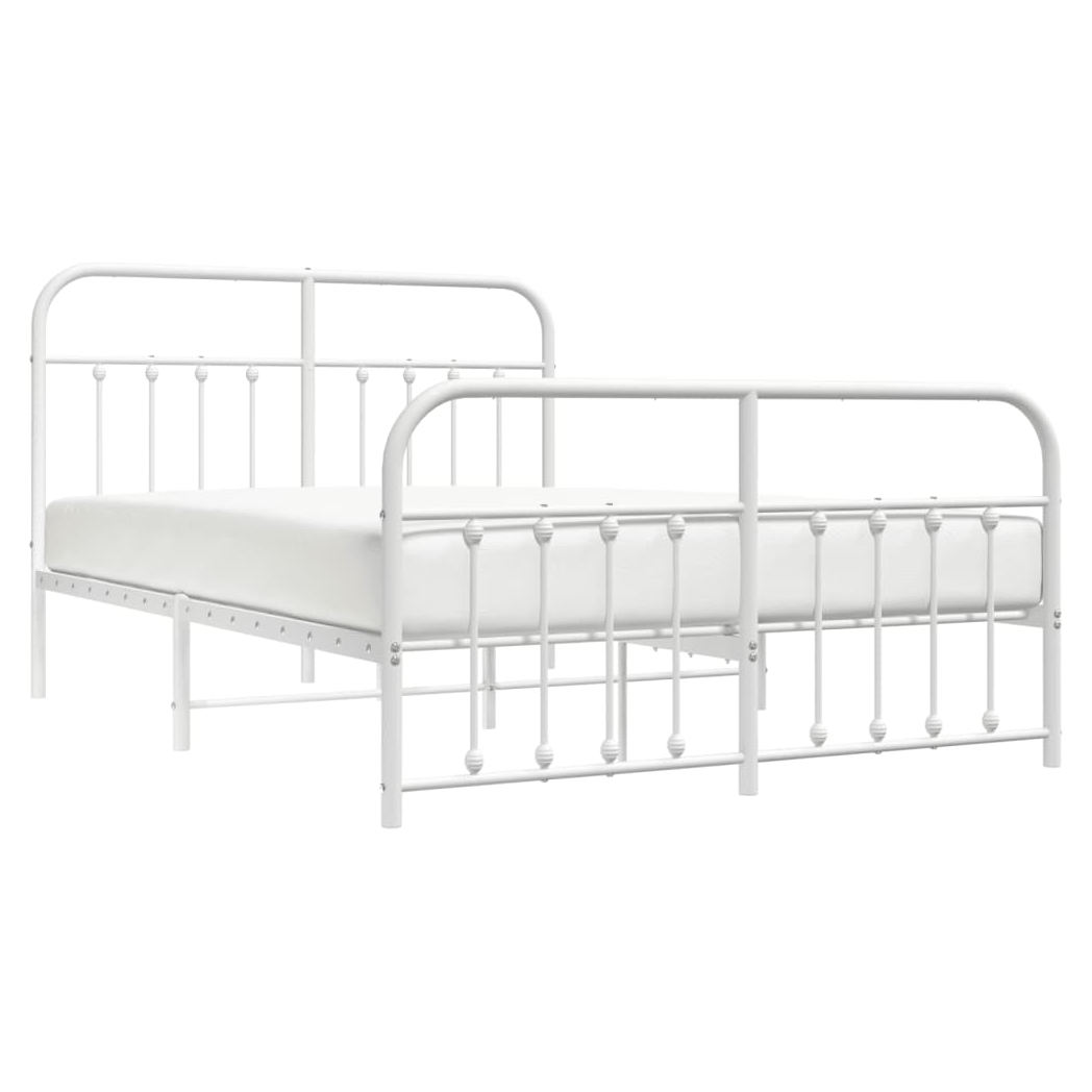 Metal Bed Frame with Headboard and Footboard White 140x190 cm