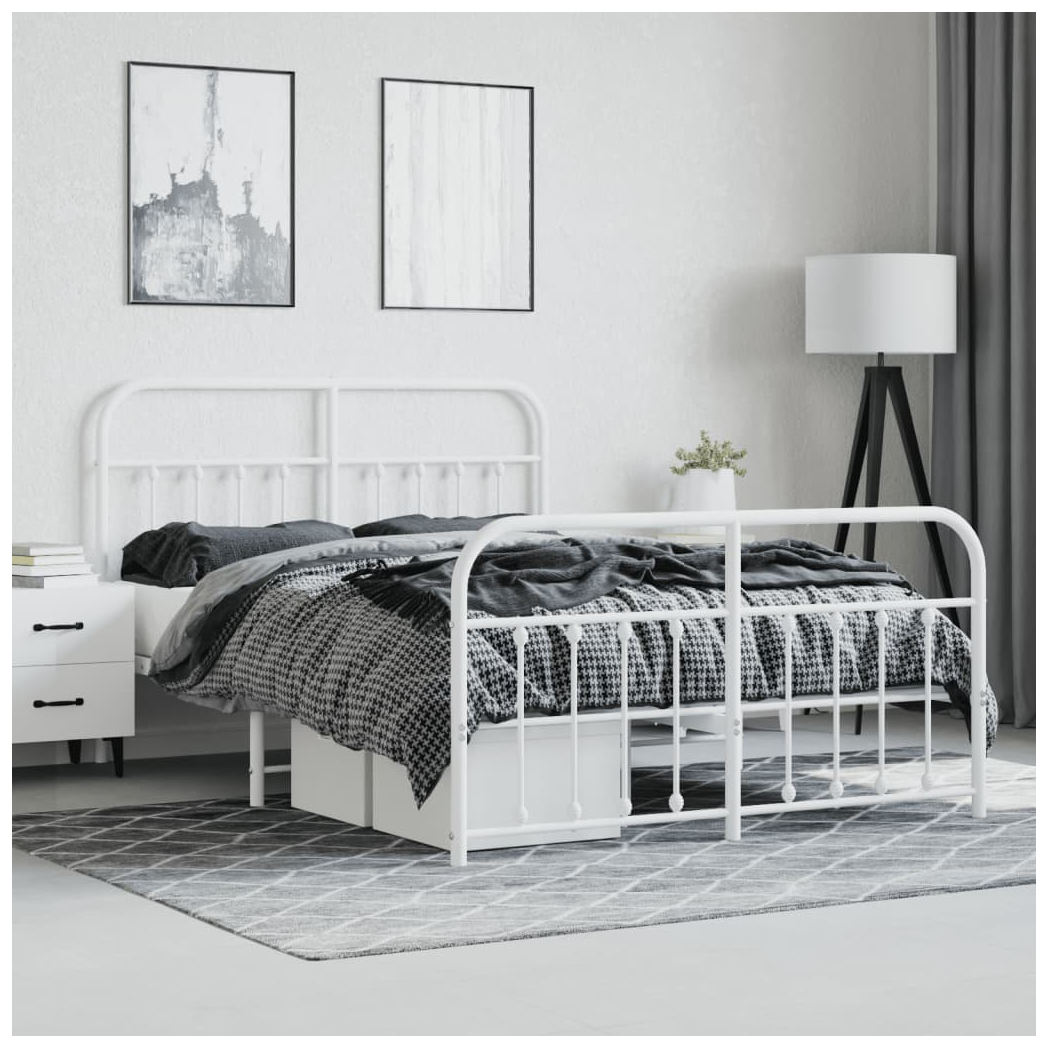 Metal Bed Frame with Headboard and Footboard White 140x190 cm