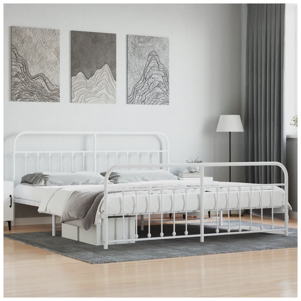 Metal Bed Frame with Headboard and Footboard White 193x203 cm