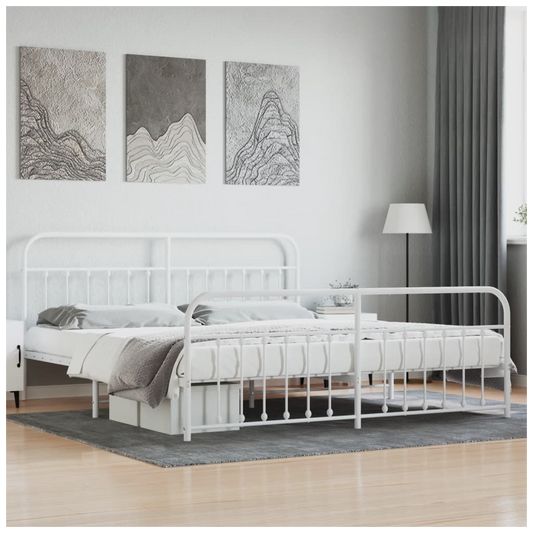 Metal Bed Frame with Headboard and Footboard White 193x203 cm