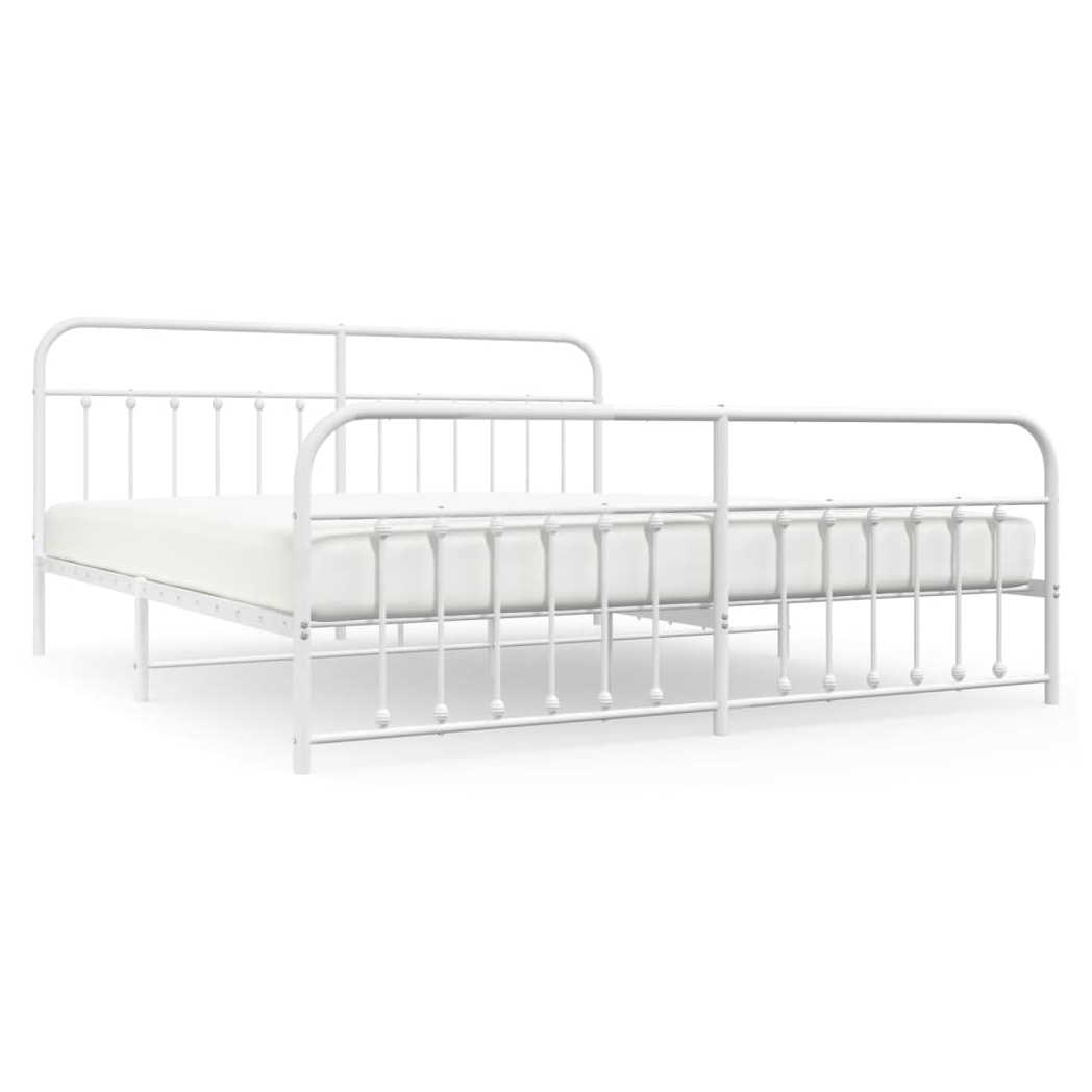 Metal Bed Frame with Headboard and Footboard White 193x203 cm
