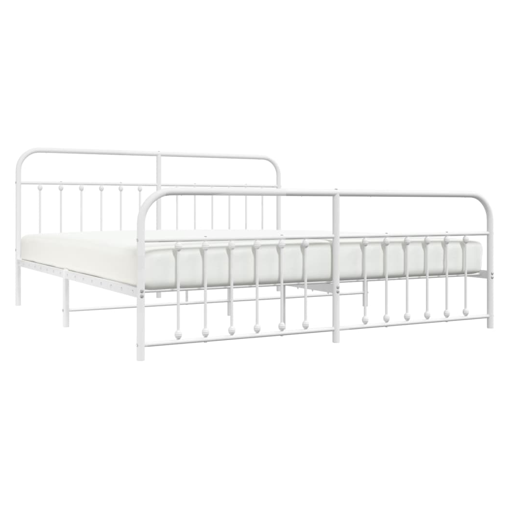 Metal Bed Frame with Headboard and Footboard White 193x203 cm