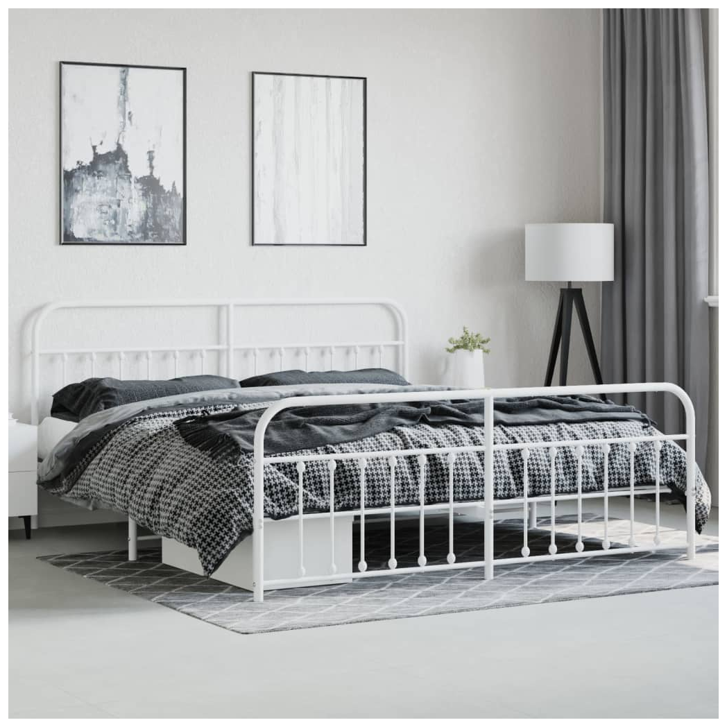 Metal Bed Frame with Headboard and Footboard White 193x203 cm