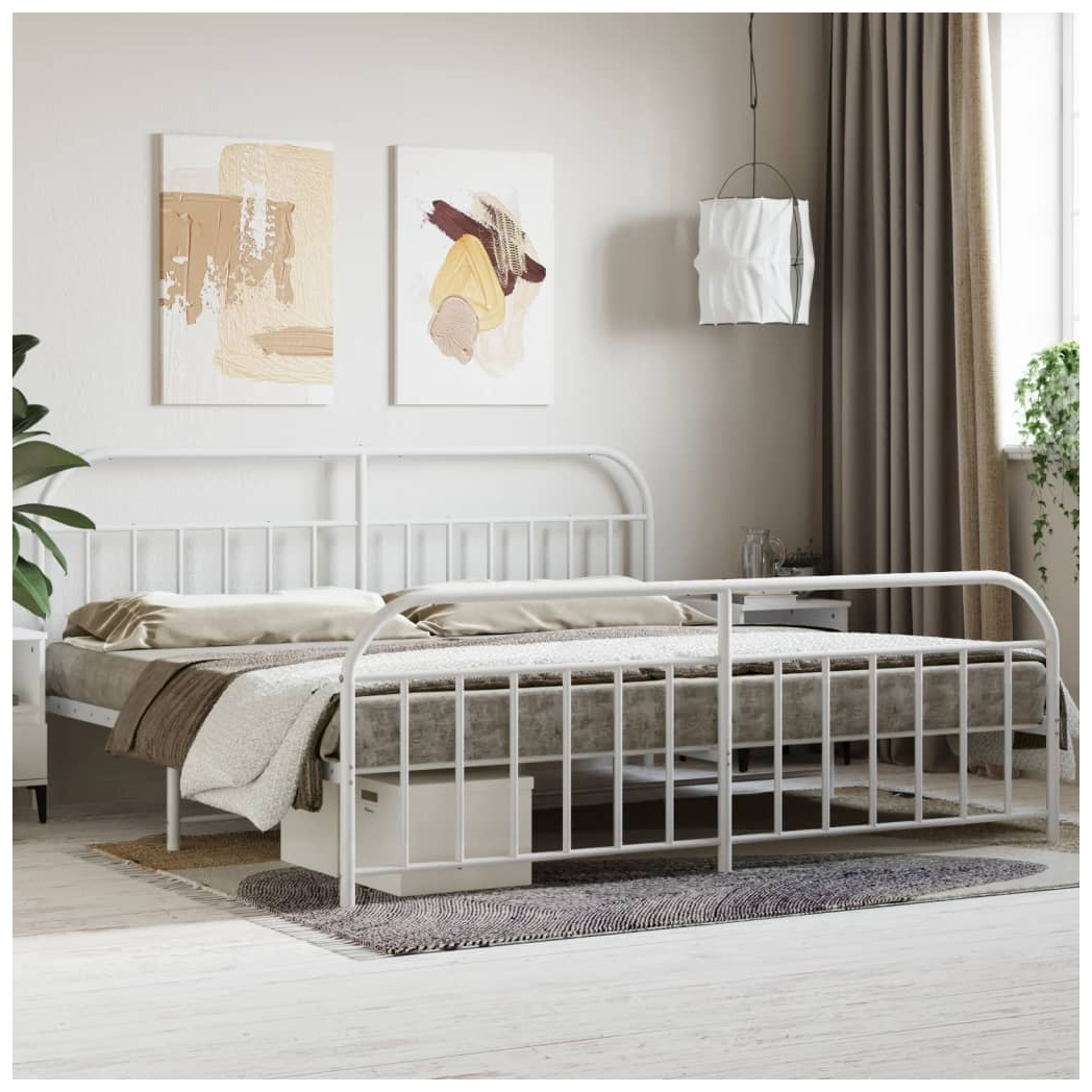 Metal Bed Frame with Headboard and Footboard White 200x200 cm