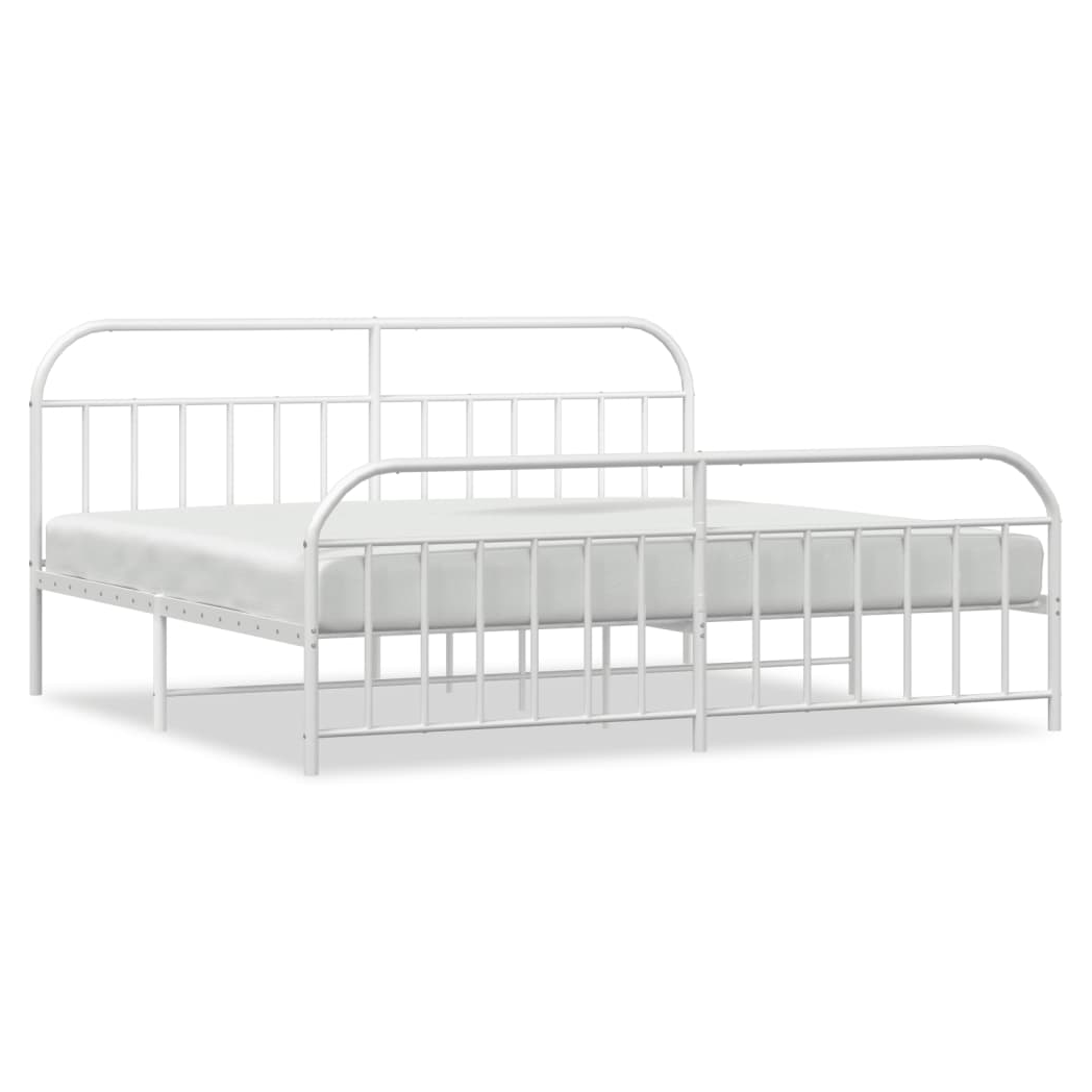 Metal Bed Frame with Headboard and Footboard White 200x200 cm