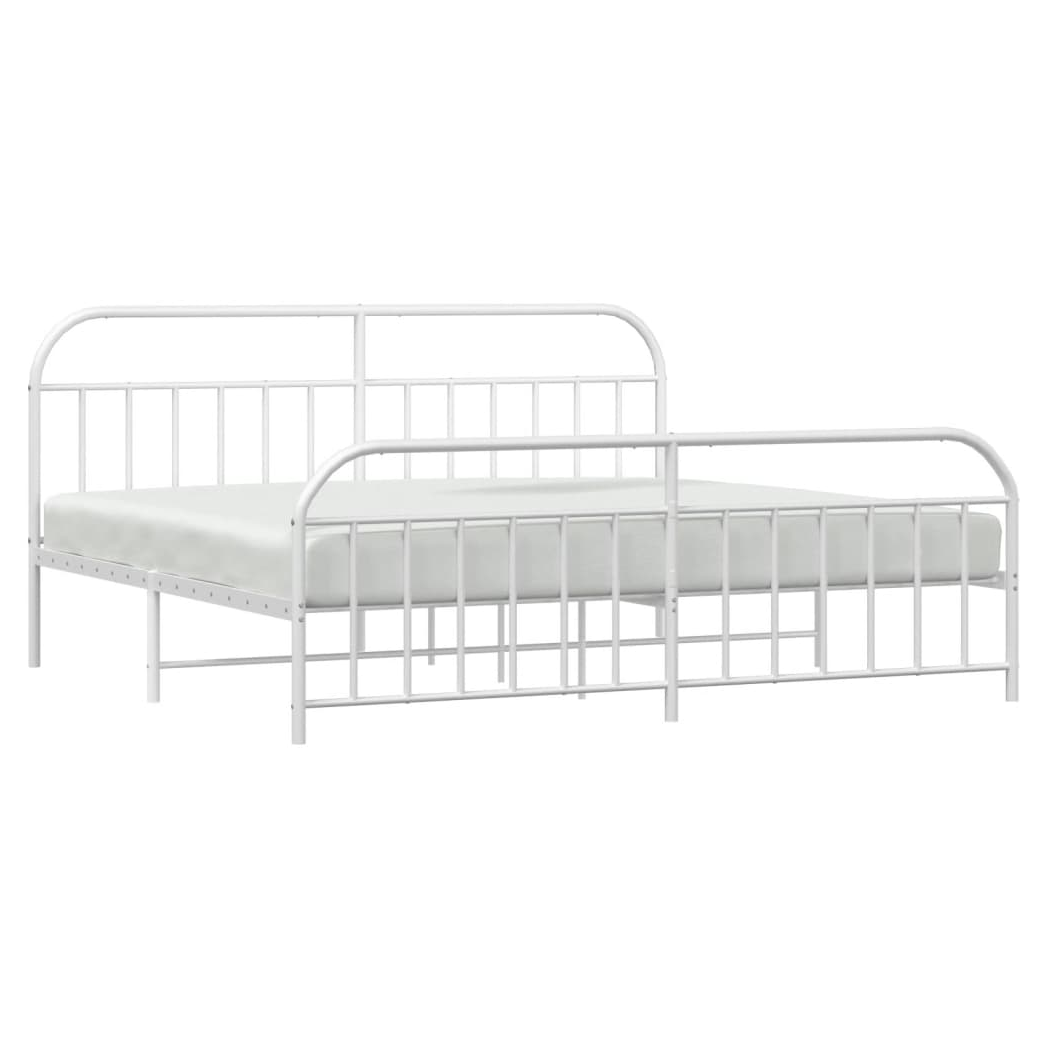 Metal Bed Frame with Headboard and Footboard White 200x200 cm