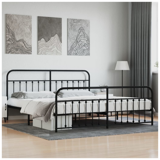 Metal Bed Frame with Headboard and Footboard Black 193x203 cm