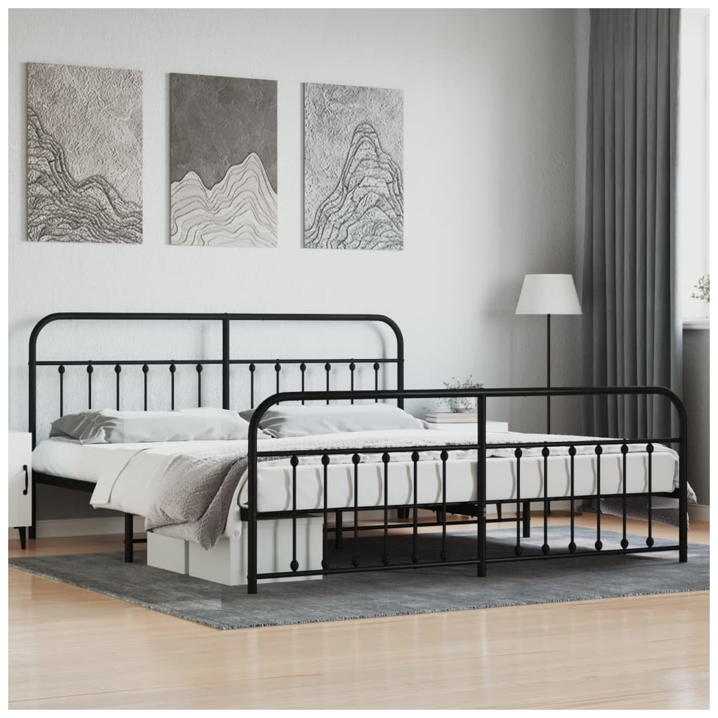 Metal Bed Frame with Headboard and Footboard Black 193x203 cm