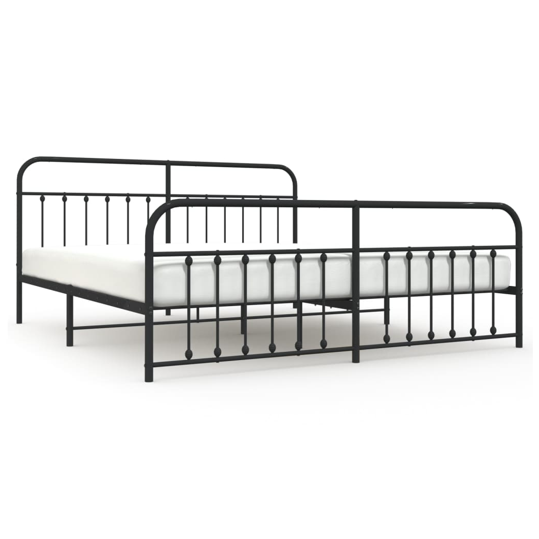 Metal Bed Frame with Headboard and Footboard Black 193x203 cm