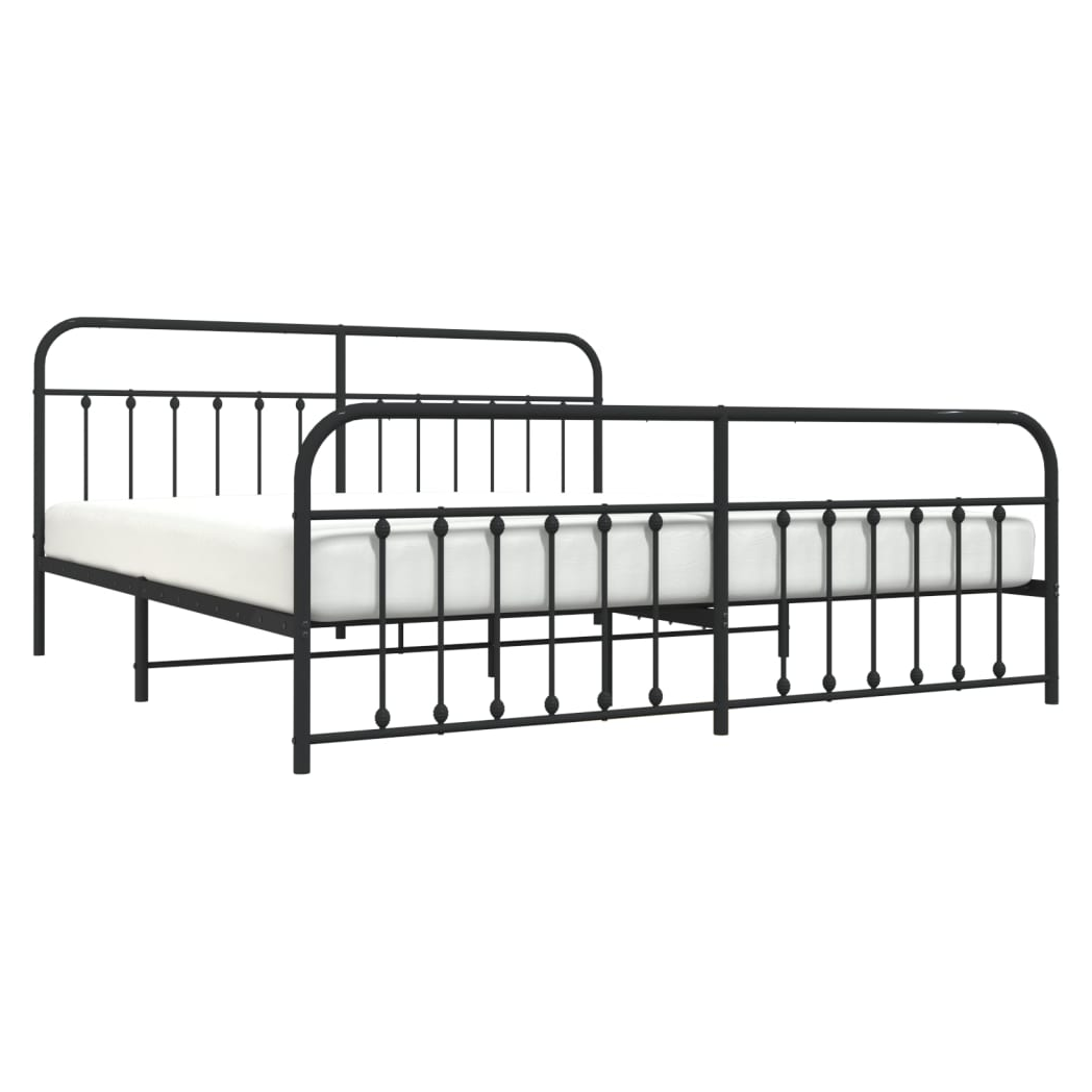 Metal Bed Frame with Headboard and Footboard Black 193x203 cm