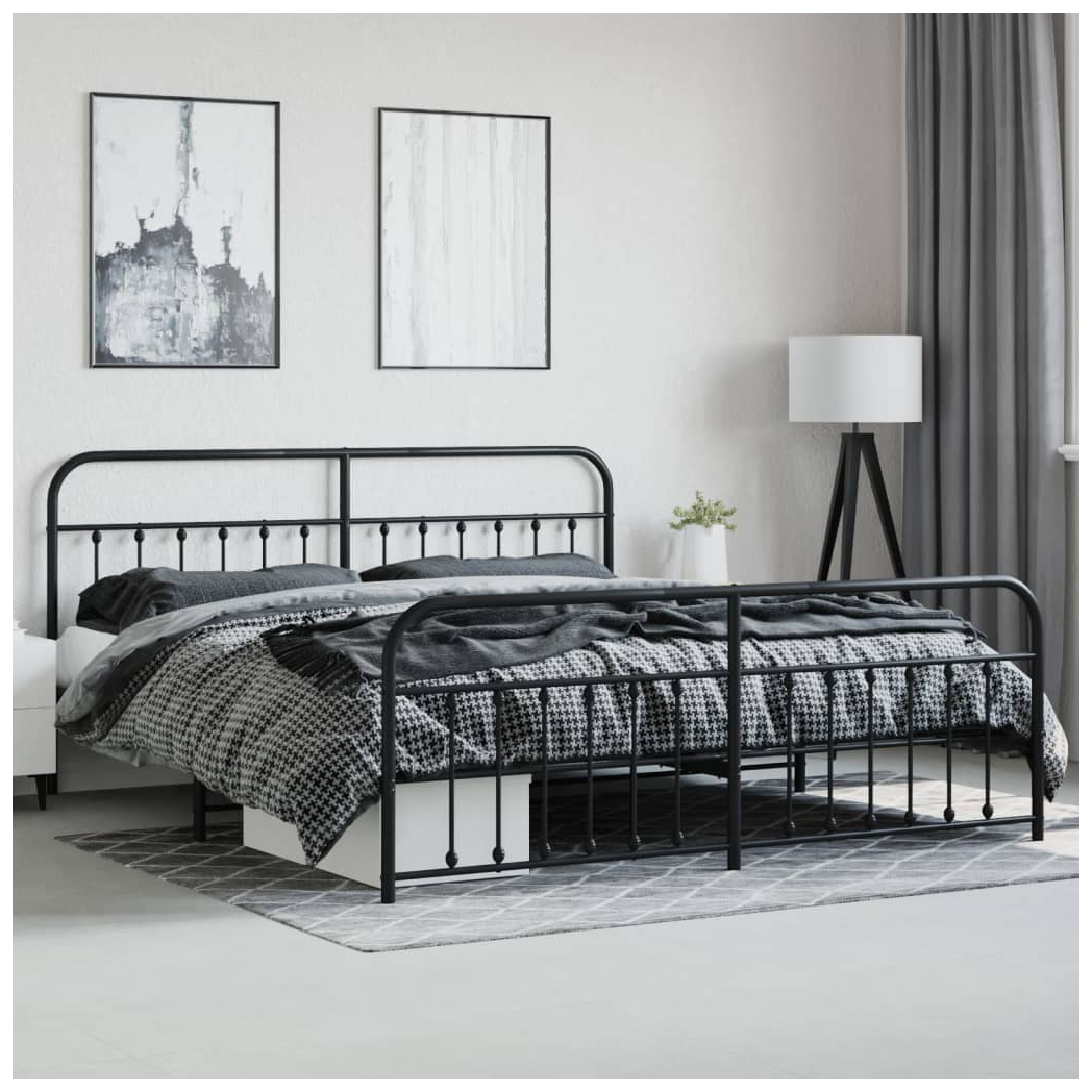 Metal Bed Frame with Headboard and Footboard Black 193x203 cm