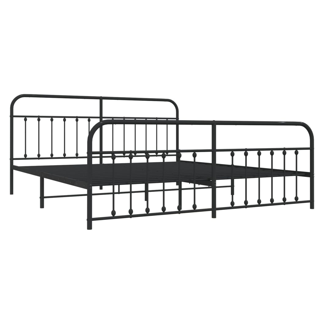Metal Bed Frame with Headboard and Footboard Black 193x203 cm