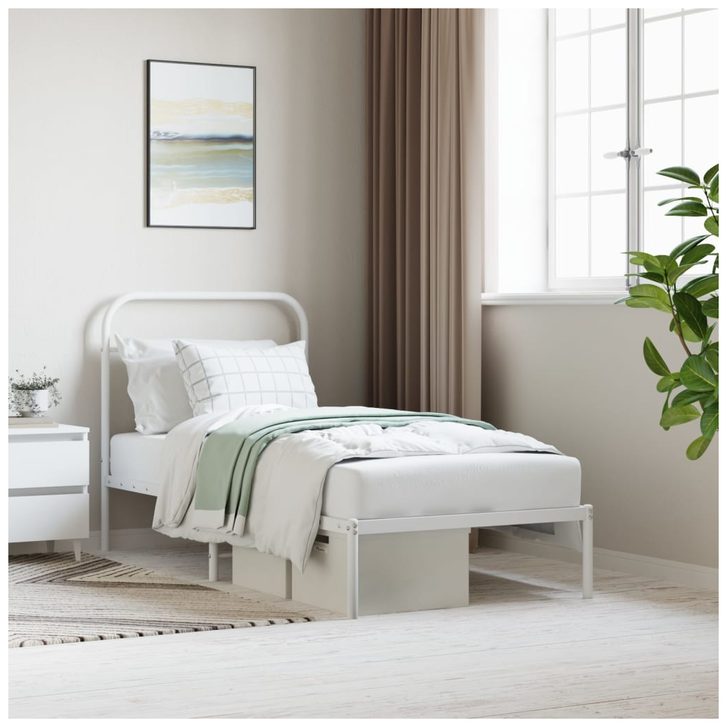 Metal Bed Frame with Headboard White 90x200 cm
