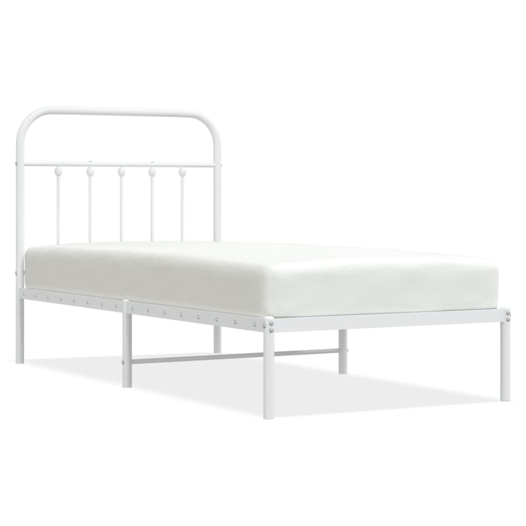 Metal Bed Frame with Headboard White 90x200 cm