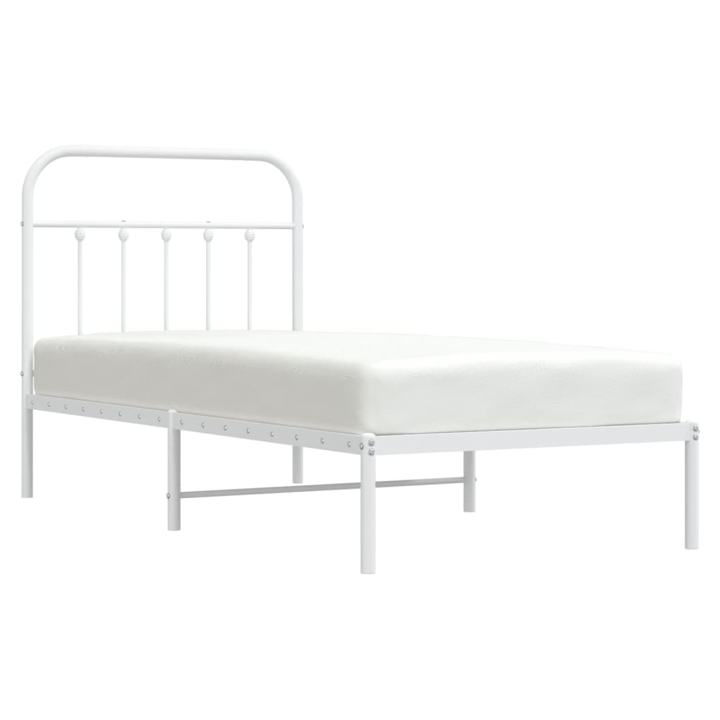 Metal Bed Frame with Headboard White 90x200 cm