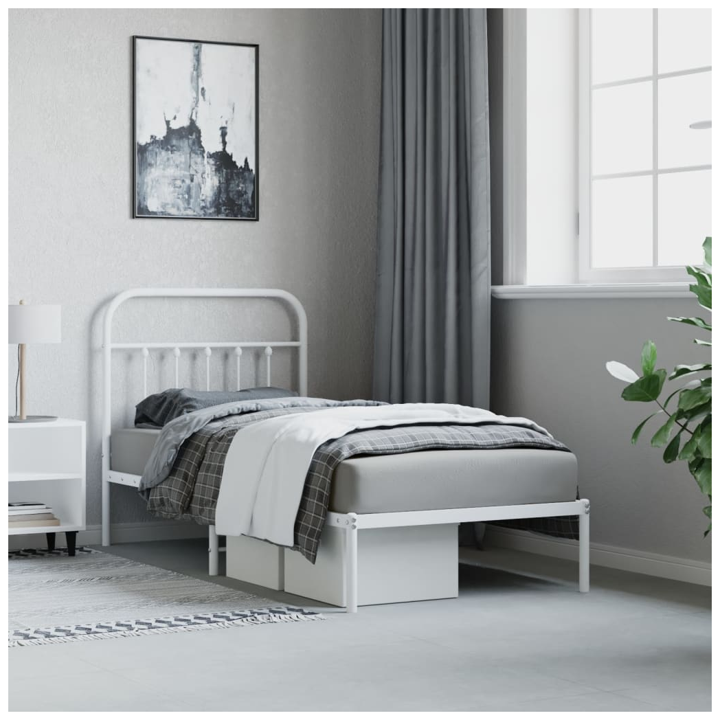 Metal Bed Frame with Headboard White 90x200 cm