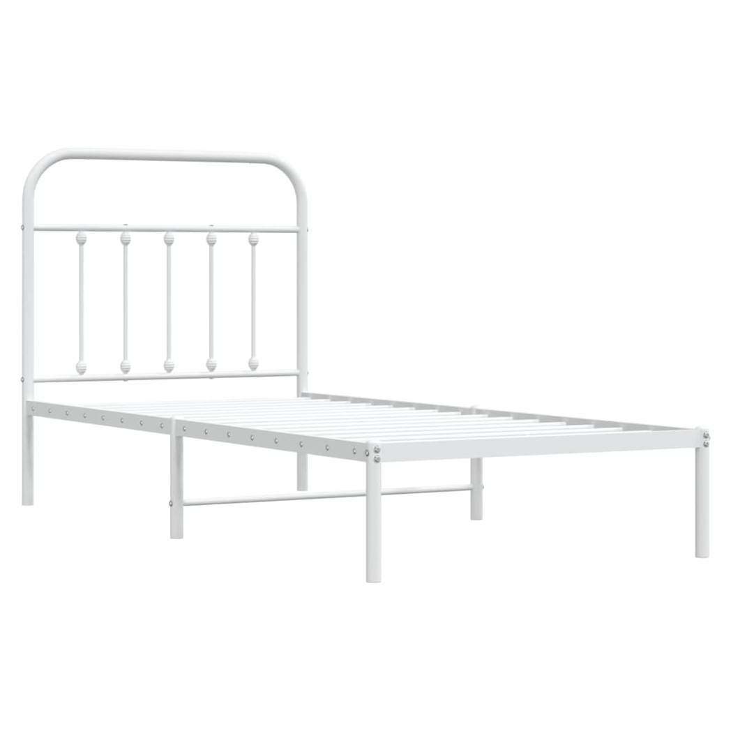 Metal Bed Frame with Headboard White 90x200 cm